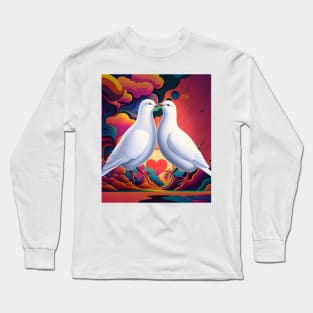 Pride: Dove Love No. 3 on a groovy retro-style rainbow-colored background Long Sleeve T-Shirt